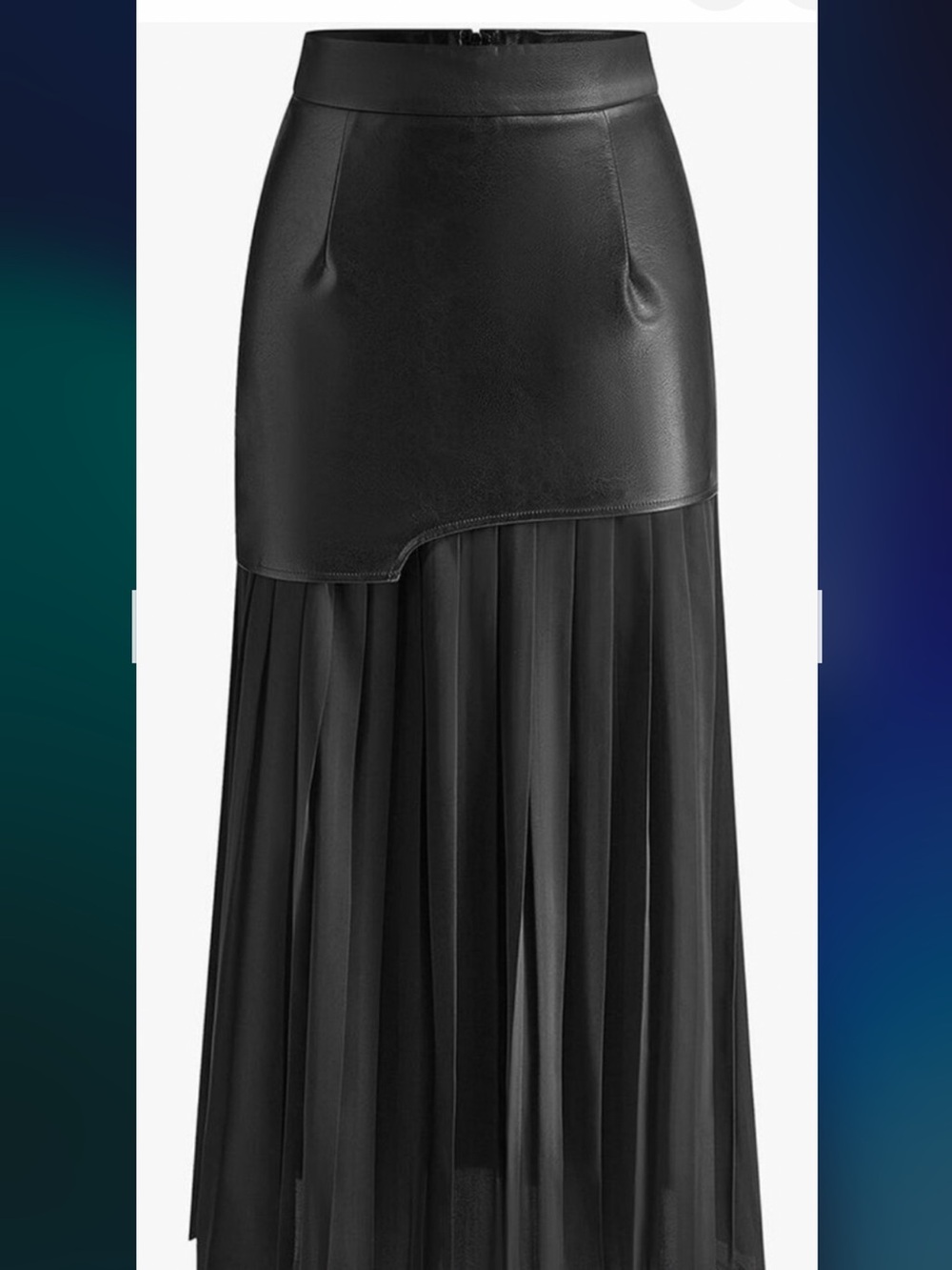 Women's Black Faux-Leather High-Low Pleated Skirt